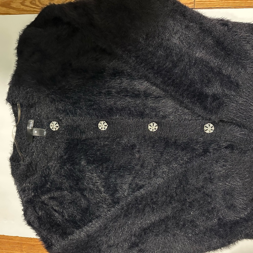 Aqua Black Fuzzy Cardigan with fancy buttons - WORN ONCE